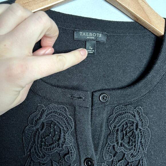 Talbots Black Crocheted Floral Cardigan LAST CALL - Picture 2 of 3